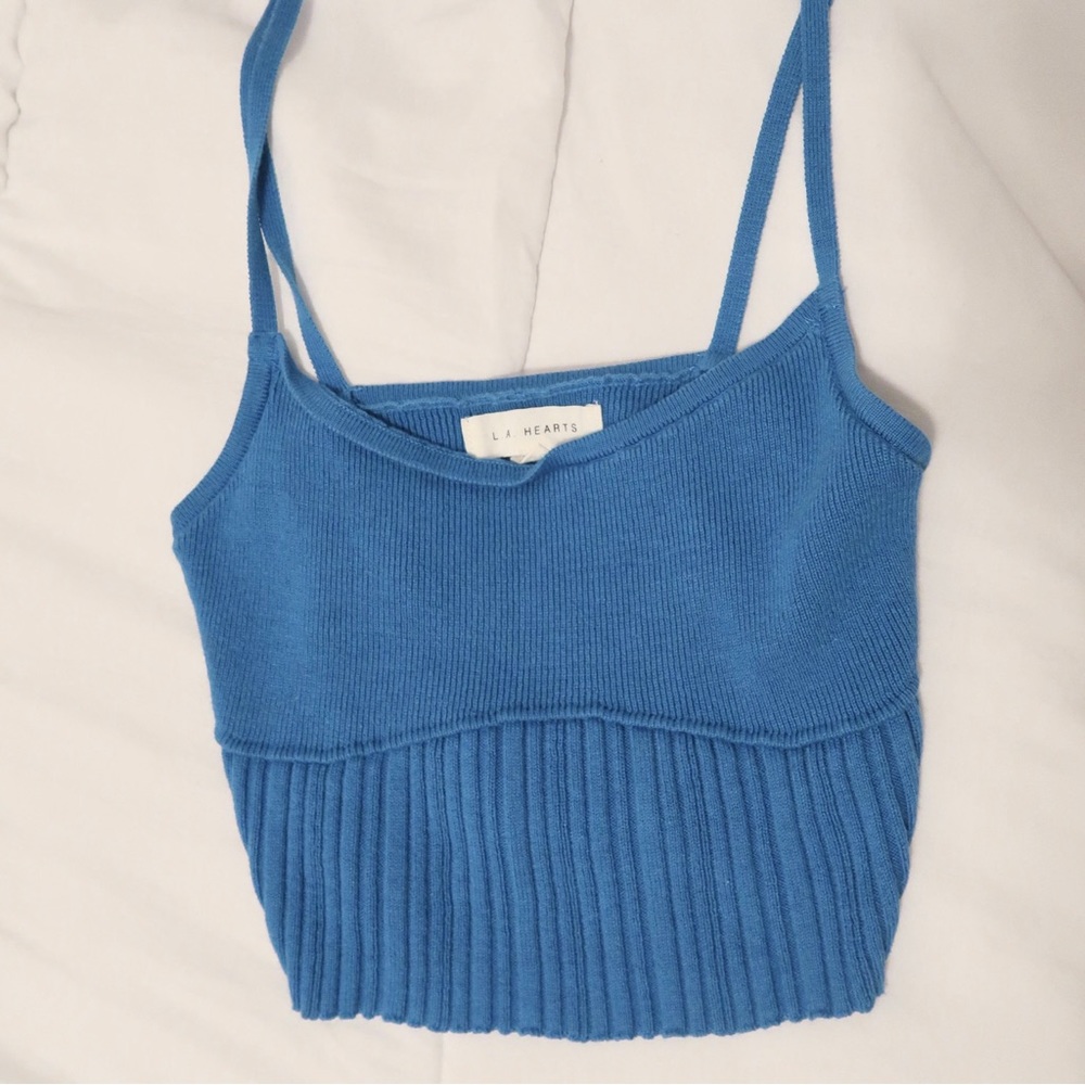 Blue ribbed cropped top
